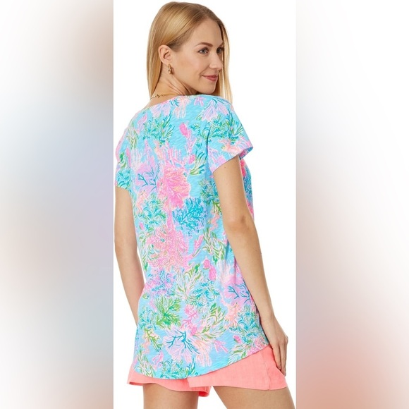 Lilly Pulitzer Etta Scoop Neck Top in Celestial Blue Cay To My Heart, Size M - Picture 3 of 9